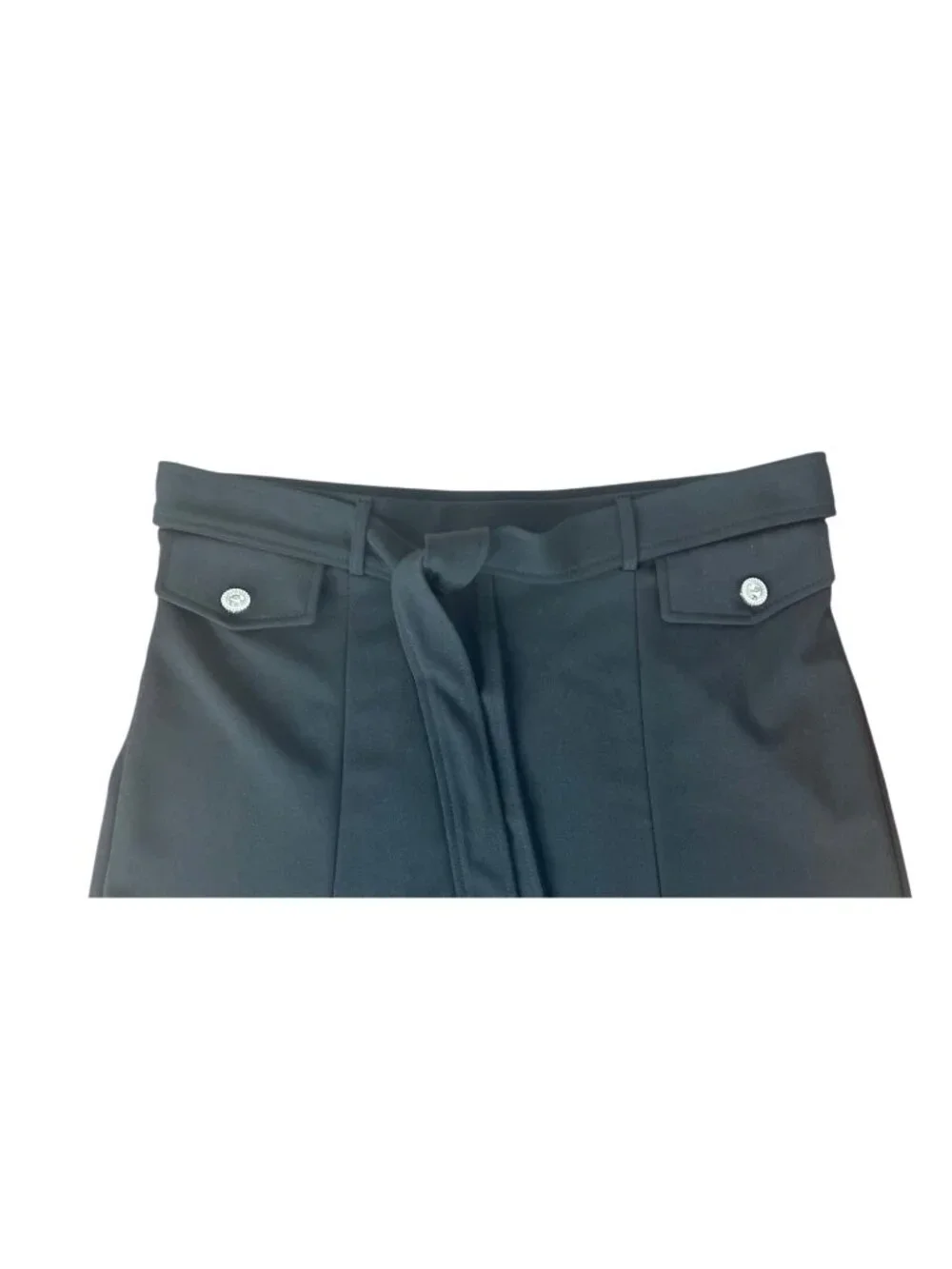 NYCC Black Pleated A-Line Skirt With Rhinestone Buttons & Waist Tie Size Medium - Picture 13 of 13